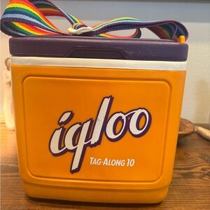 Vintage Igloo Tag-Along 10 Cooler Purple & Orange Rainbow Strap Retro 90s USA